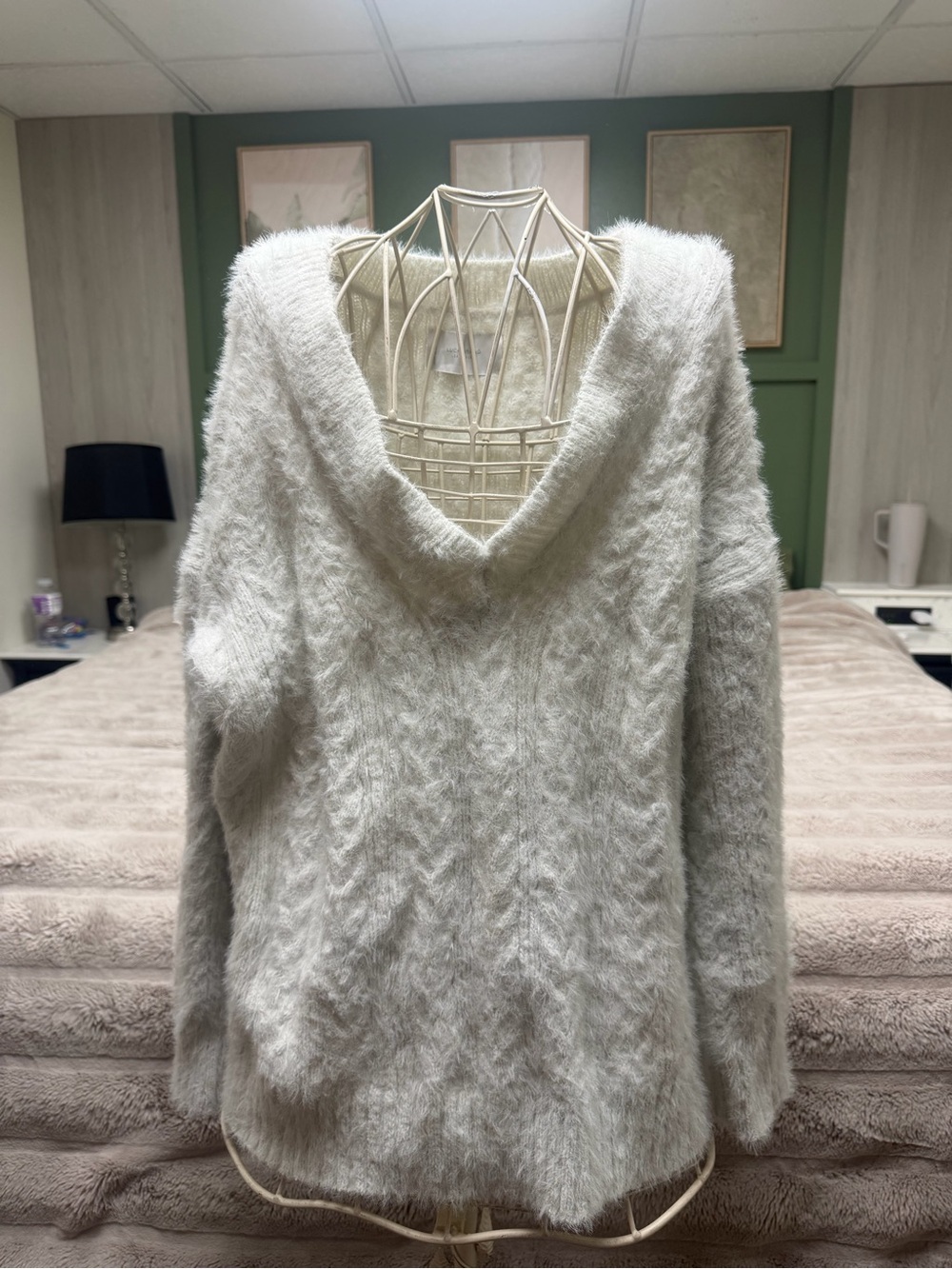 Lucky Brand Creamy Off-White V-Neck Fuzzy Sweater